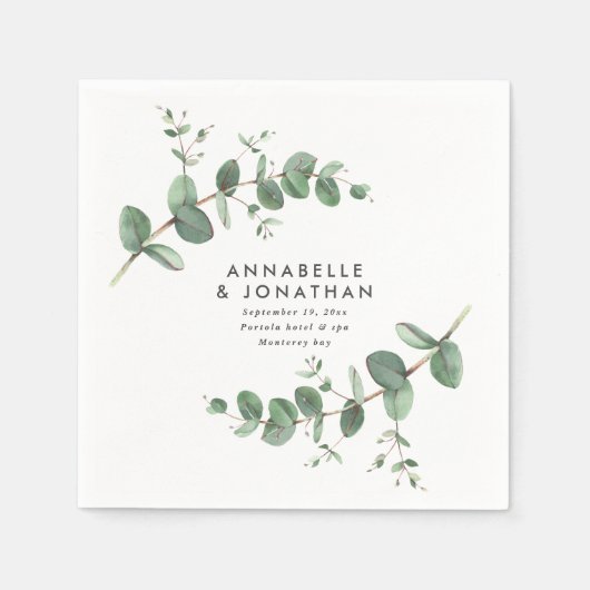 Serviette En Papier Beau délicat mariage de feuillage d'eucalyptus (Devant)