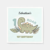 Serviette En Papier Beau Dinosaure Bleu Vert Garçon 1er Anniversaire (Devant)