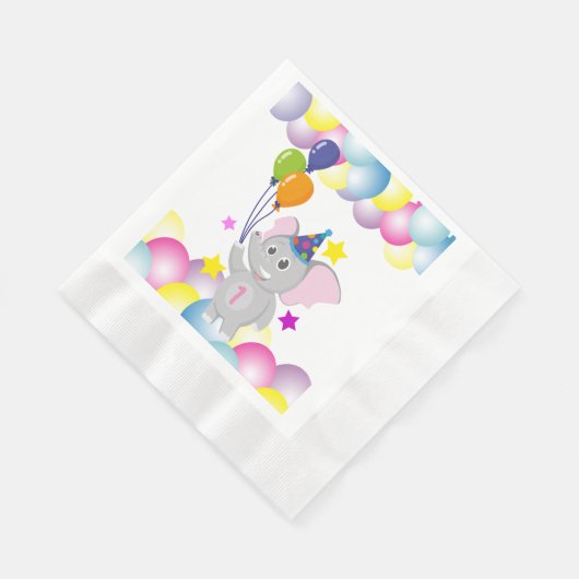 Serviette En Papier Beau éléphant d'anniversaire avec ballons (Coin)