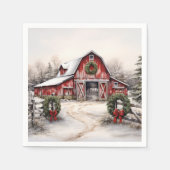 Serviette En Papier Beau hiver neigeux Rustic Red Grange Noël (Devant)