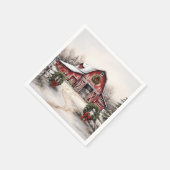 Serviette En Papier Beau hiver neigeux Rustic Red Grange Noël (Coin)