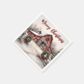 Serviette En Papier Beau hiver neigeux Rustic Red Grange Noël (Coin)