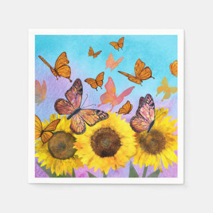 Serviette En Papier Beau Jardin aux fleurs de tournesol Papillons