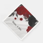 Serviette En Papier Beau marbre noir & rouge fleurs (Coin)
