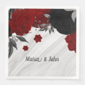 Serviette En Papier Beau marbre noir & rouge fleurs (Devant)