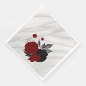 Serviette En Papier Beau marbre noir & rouge fleurs (Coin)
