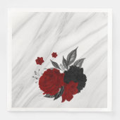 Serviette En Papier Beau marbre noir & rouge fleurs (Devant)