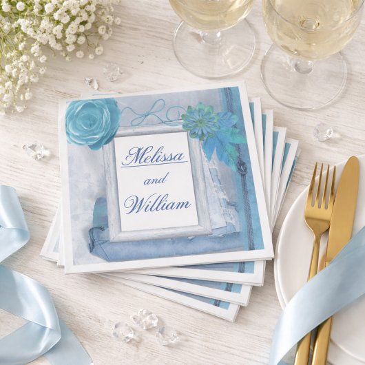 Serviette En Papier Beau Mariage bleu rustique