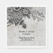 Serviette En Papier Beau Mariage Fleurs Noir/Gris (Devant)