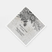 Serviette En Papier Beau Mariage Fleurs Noir/Gris (Coin)