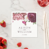 Serviette En Papier Beau Mariage Floral Bourgogne (En situation)