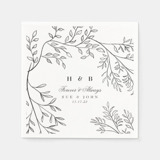 Serviette En Papier Beau Mariage floral élégant (Devant)