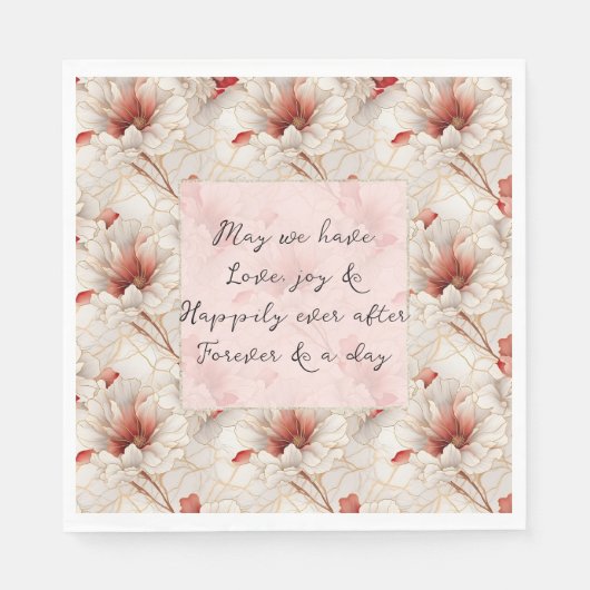 Serviette En Papier Beau Mariage romantique à fleurs rouges (Devant)