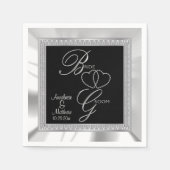 Serviette En Papier Beau Mariage satiné noir, argenté et blanc (Devant)