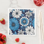 Serviette En Papier Beau motif floral bleu et blanc (En situation)