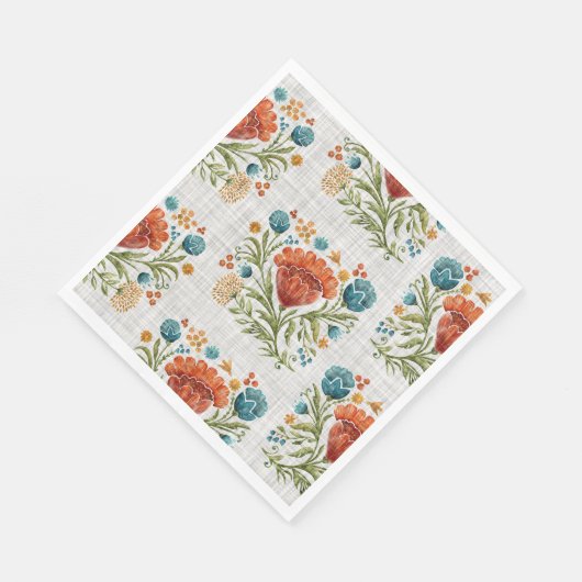 Serviette En Papier Beau motif Floral moderne Orange Bleu Rouge (Coin)