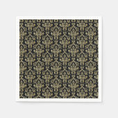 Serviette En Papier Beau motif noir et or damassé (Devant)