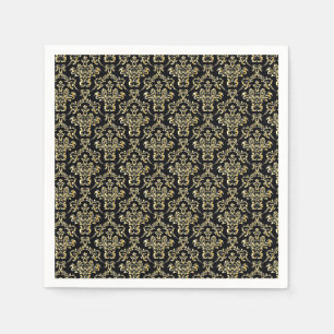 Serviette En Papier Beau motif noir et or damassé