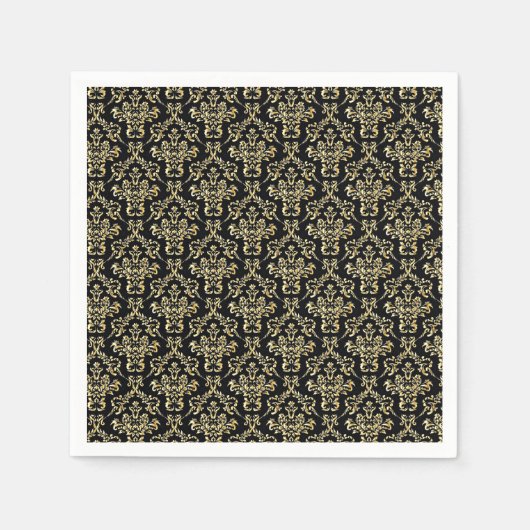 Serviette En Papier Beau motif noir et or damassé (Devant)