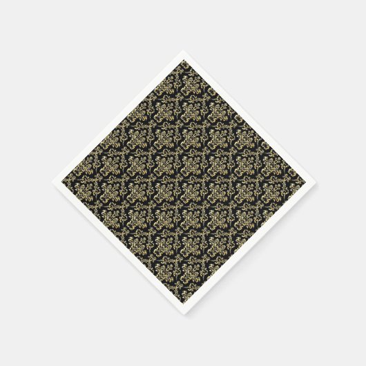 Serviette En Papier Beau motif noir et or damassé (Coin)