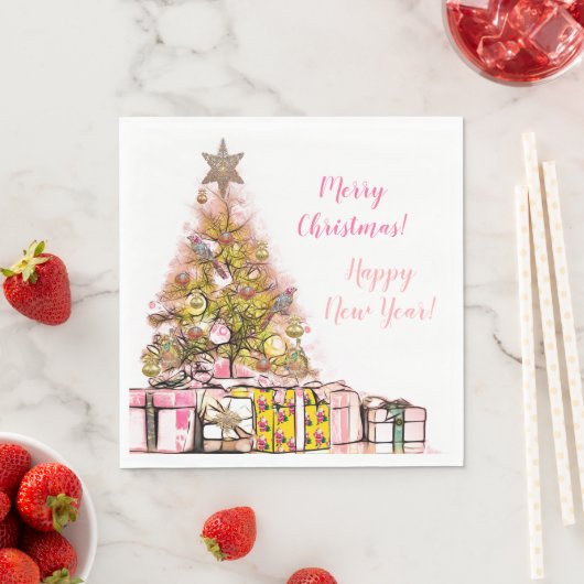 Serviette En Papier Beau Noël annuel fête rose (En situation)