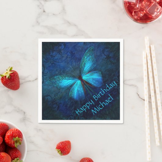 Serviette En Papier Beau Papillon Bleu Anniversaire (En situation)