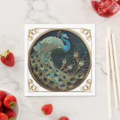 Serviette En Papier Beau Peacock Bleu Or Turquoise Art Déco (En situation)