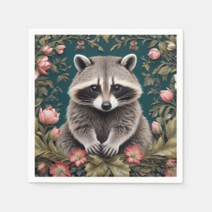 Serviette En Papier Beau Racoon rose floral