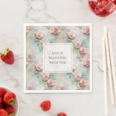 Serviette En Papier Beau Romantique Rose rose rose Roses romantiques (En situation)