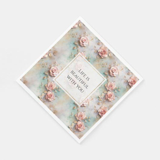 Serviette En Papier Beau Romantique Rose rose rose Roses romantiques (Coin)