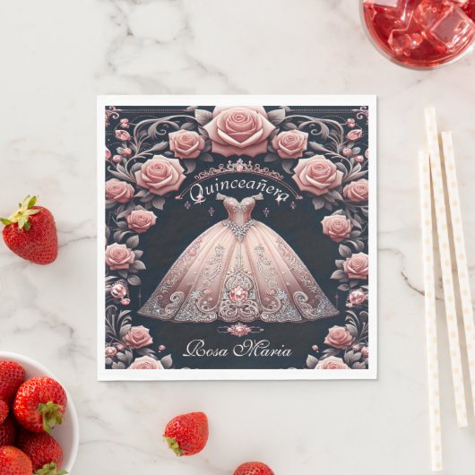 Serviette En Papier Beau Rose espagnol Quinceañera (En situation)