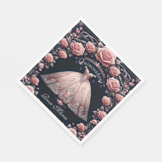 Serviette En Papier Beau Rose espagnol Quinceañera (Coin)