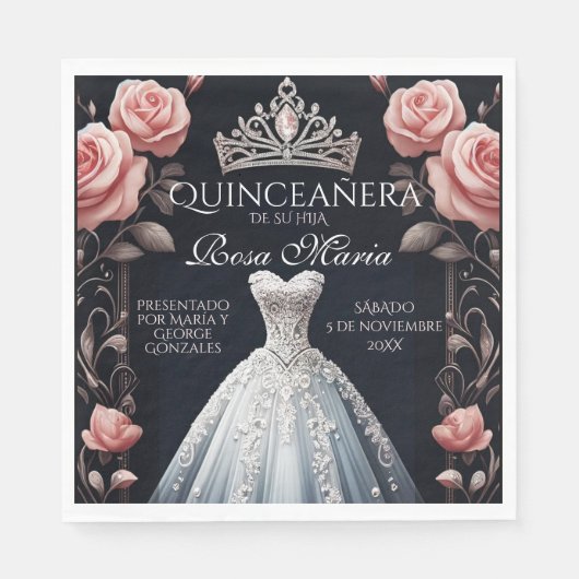 Serviette En Papier Beau Rose espagnol Quinceañera (Devant)