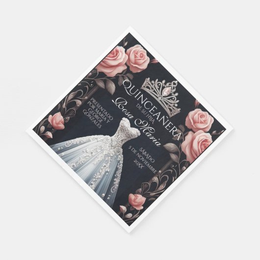 Serviette En Papier Beau Rose espagnol Quinceañera (Coin)