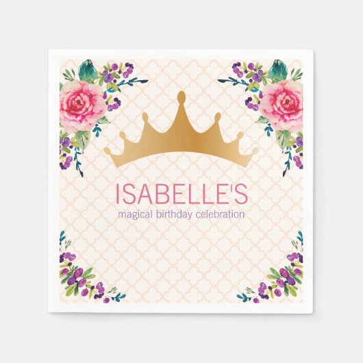 Serviette En Papier Beau Rose Floral Chic design d'anniversaire (Devant)