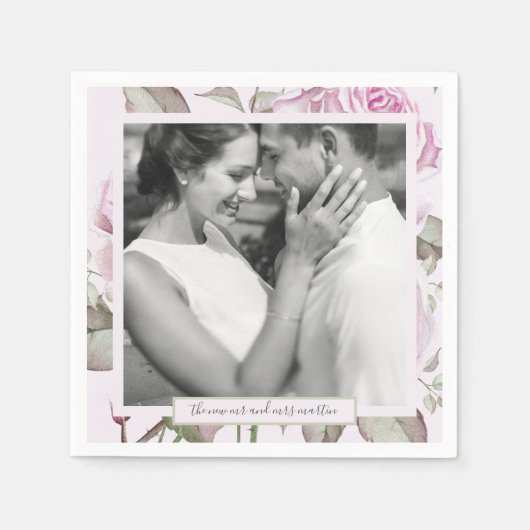 Serviette En Papier Beau Roses mauve doux avec Mariage photo (Devant)