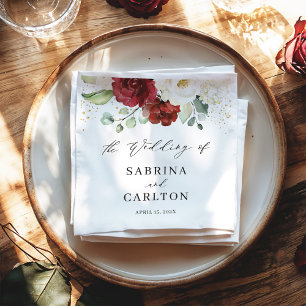 Serviette En Papier Beau Rouge Blanc Floral Or Mariage Confetti