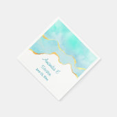 Serviette En Papier Beau Tropical Vert Bleu avec bordure or (Coin)