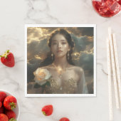 Serviette En Papier Beauté asiatique avec rose blanche (En situation)