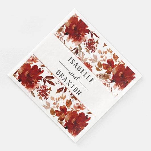 Serviette En Papier Beauté Rustique Floral encadré Automne Monogramme (Coin)