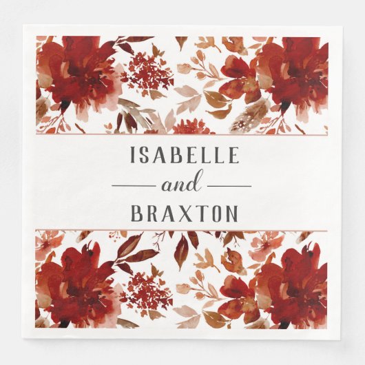 Serviette En Papier Beauté Rustique Floral encadré Automne Monogramme (Devant)
