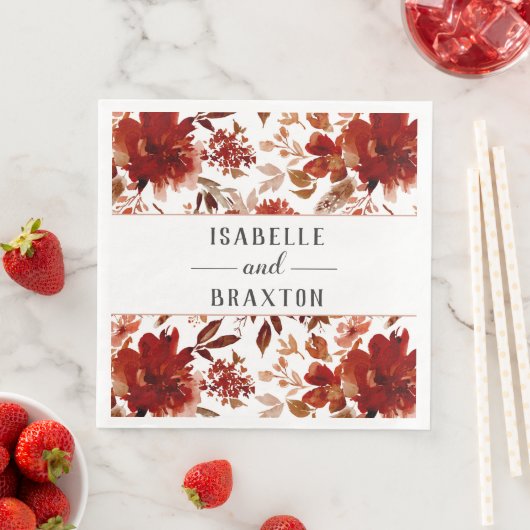 Serviette En Papier Beauté Rustique Floral encadré Automne Monogramme  (En situation)