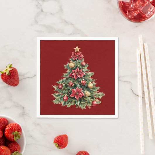 Serviette En Papier Beautiful Pine Tree Red Christmas (En situation)