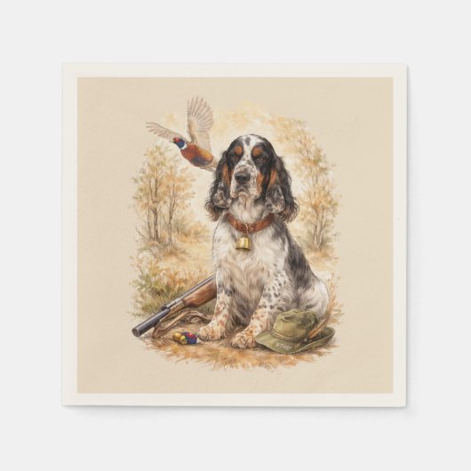Serviette En Papier Beautiful Setter with Pheasants , Art (Devant)