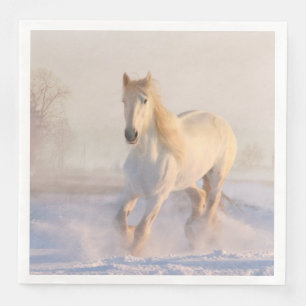 Serviette En Papier Beautiful White Horse dans la photo de Snow
