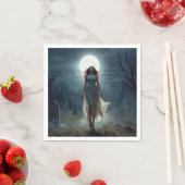 Serviette En Papier Beautiful Woman Walking In a Moonlit Cemetery (En situation)