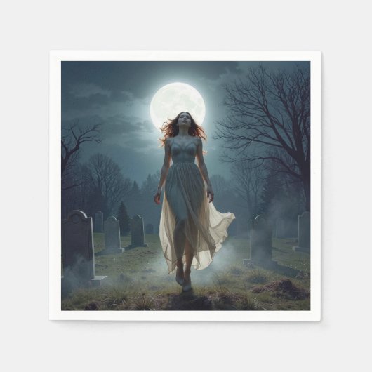 Serviette En Papier Beautiful Woman Walking In a Moonlit Cemetery (Devant)