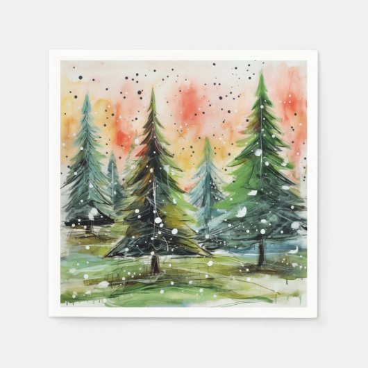 Serviette En Papier Beaux arbres de Noël Abstraits ciel brillant (Devant)