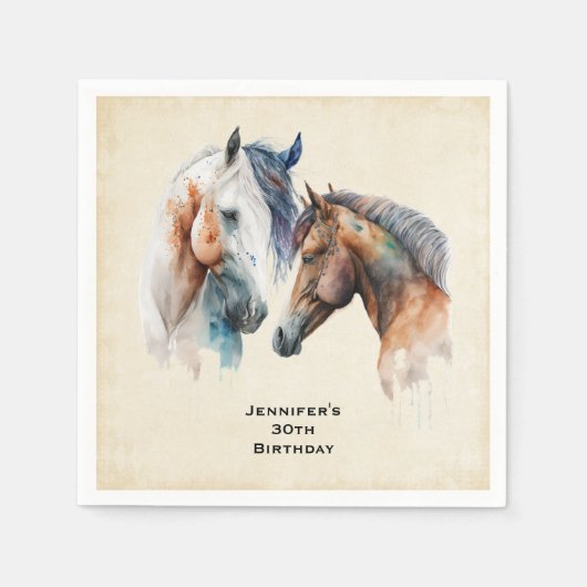 Serviette En Papier Beaux Chevaux Boho Occidental Style Anniversaire (Devant)