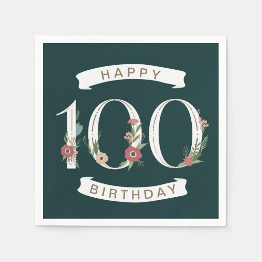 Serviette En Papier Beaux chiffres floraux 100e anniversaire serviette (Devant)